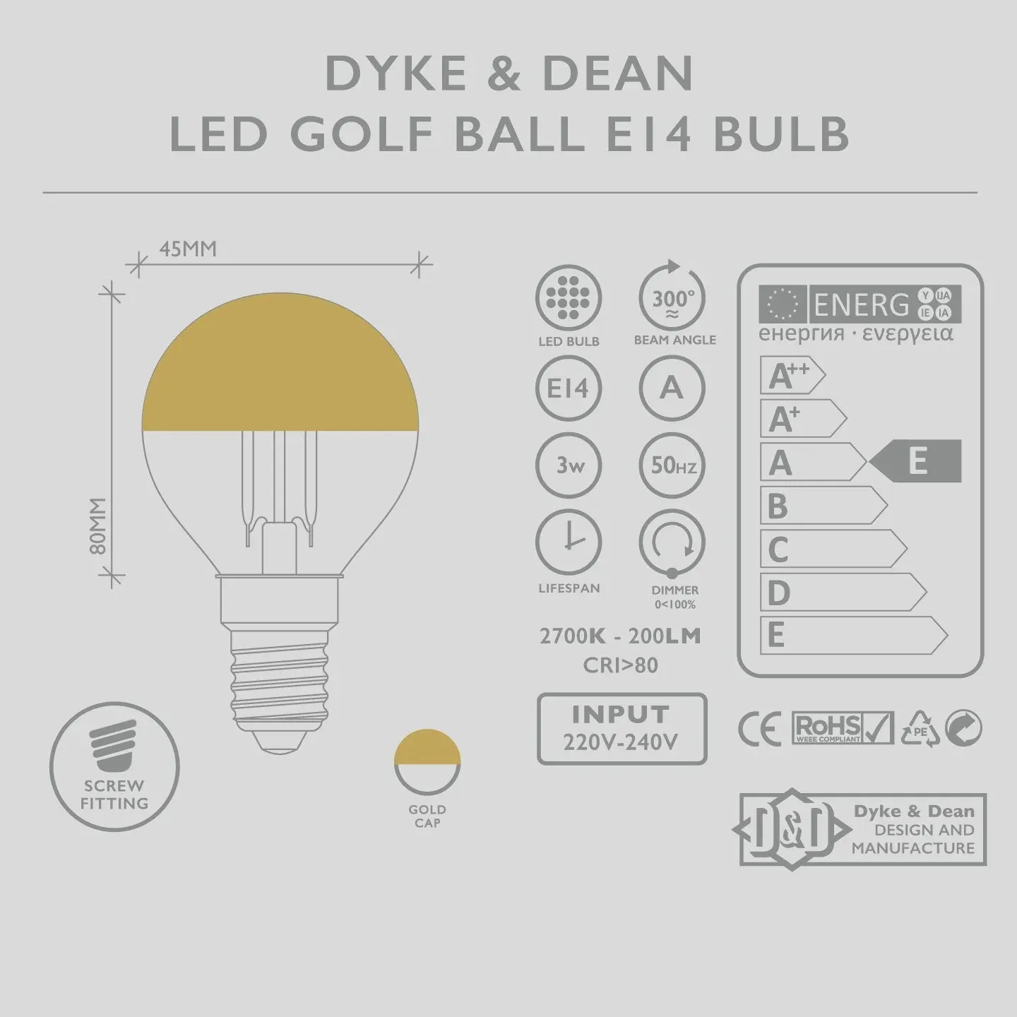 BOMBILLA DYKE & DEAN LED GOLD CAP E14 - Imagen 3