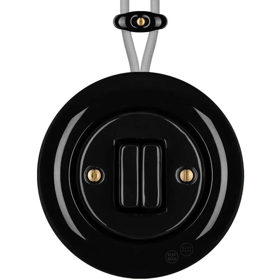 PORCELAIN ROUND SURFACE MOUNTED DOUBLE SLIM BUTTON SWITCH BLACK - Imagen 2
