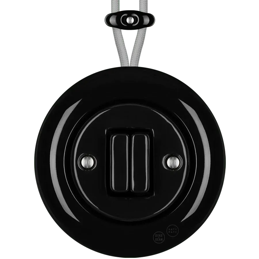 PORCELAIN ROUND SURFACE MOUNTED DOUBLE SLIM BUTTON SWITCH BLACK - Imagen 3
