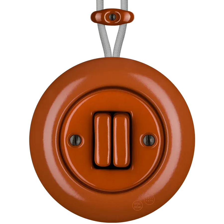 PORCELAIN ROUND SURFACE MOUNTED DOUBLE SLIM BUTTON SWITCH BRICK RED - Imagen 2
