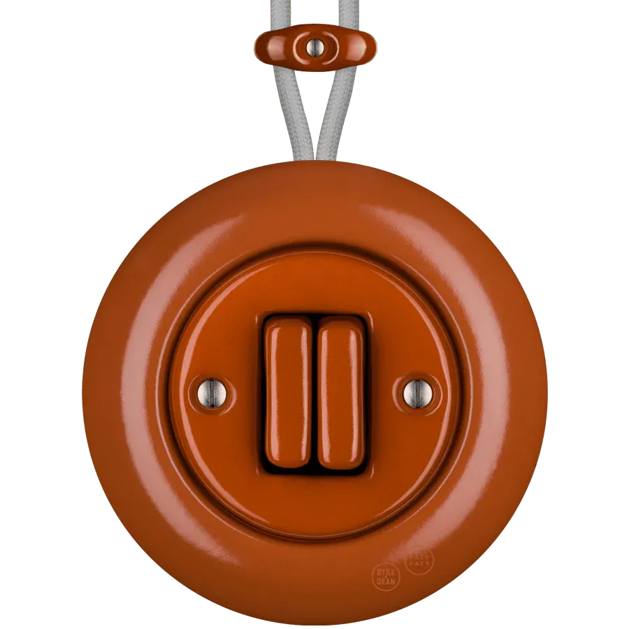 PORCELAIN ROUND SURFACE MOUNTED DOUBLE SLIM BUTTON SWITCH BRICK RED - Imagen 3
