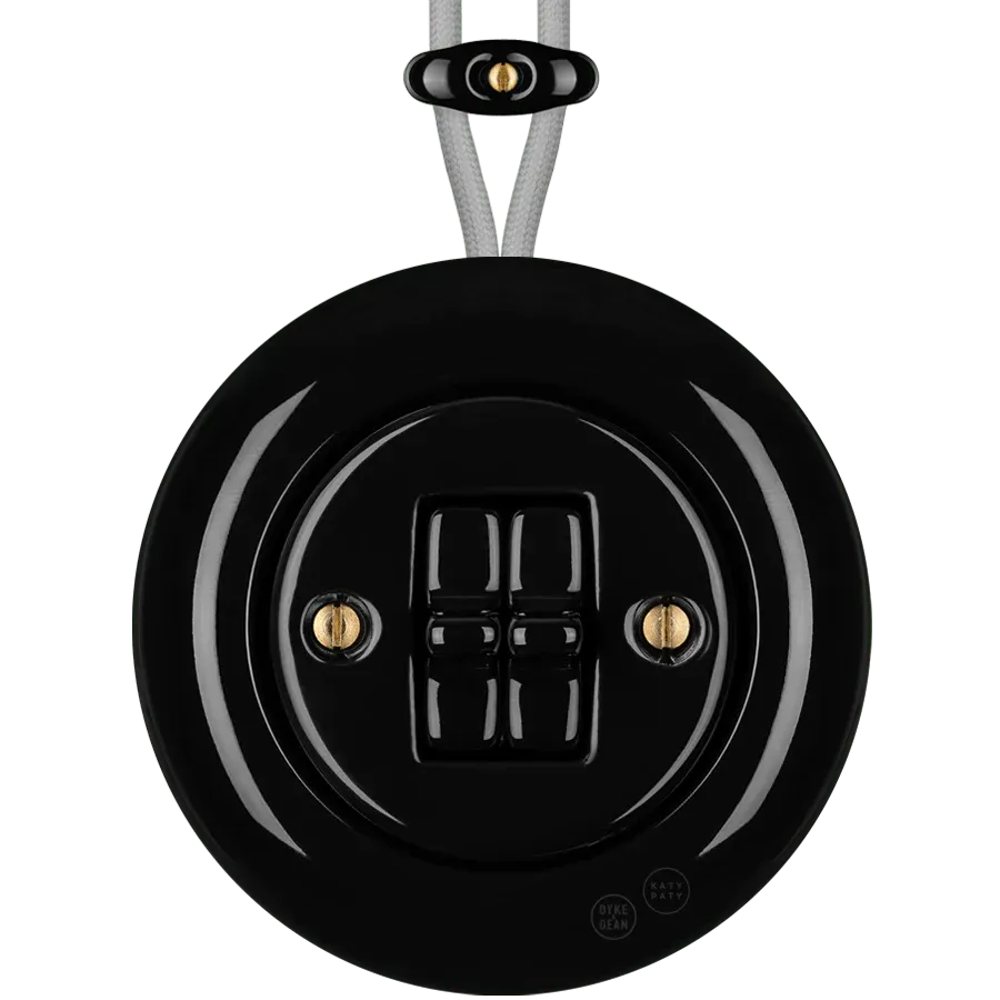 PORCELAIN ROUND SURFACE MOUNTED DOUBLE TOGGLE BUTTON SWITCH BLACK - Imagen 2