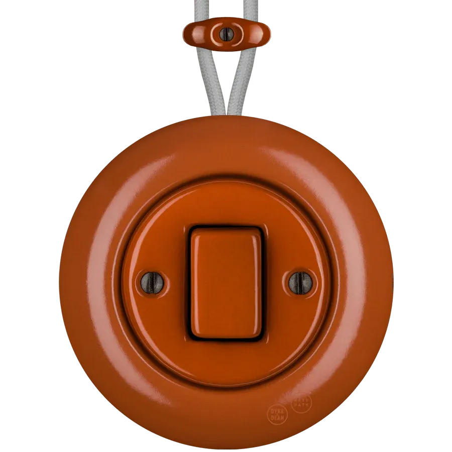 PORCELAIN ROUND SURFACE MOUNTED FAT BUTTON SWITCH BRICK RED - Imagen 2