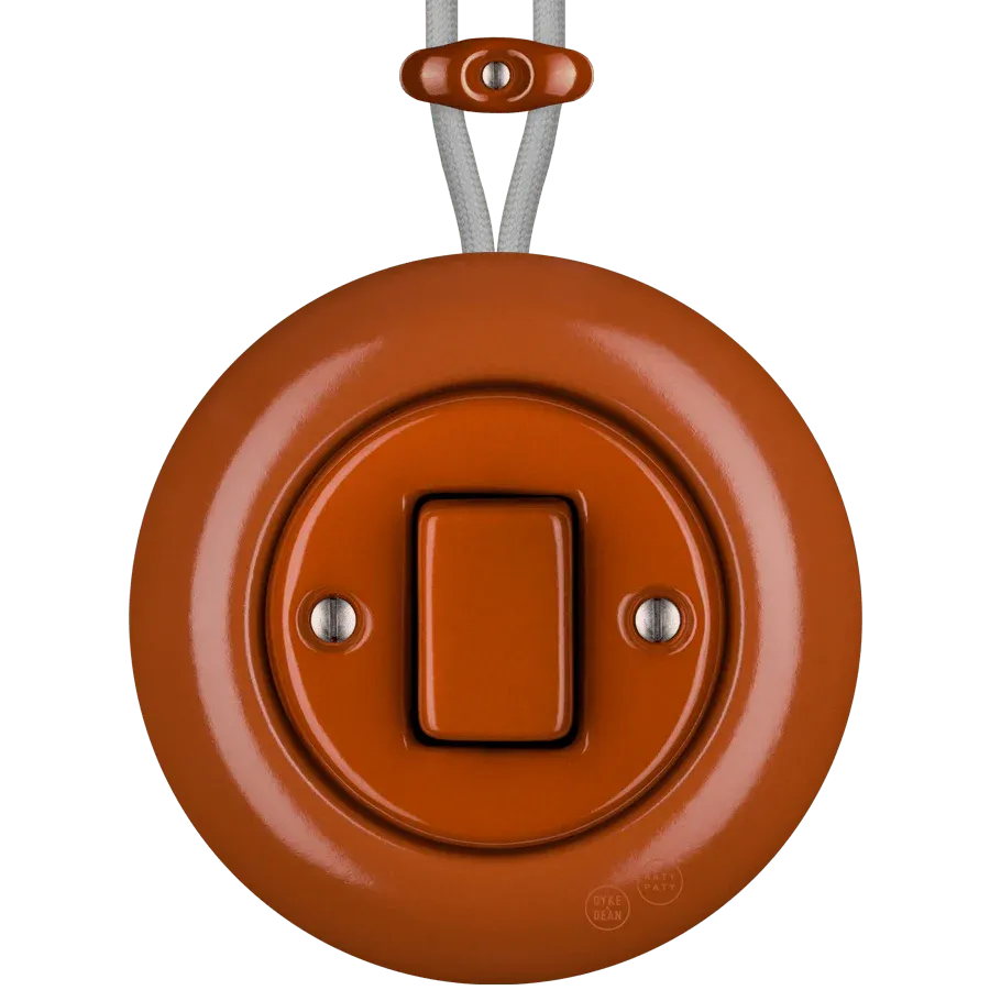 PORCELAIN ROUND SURFACE MOUNTED FAT BUTTON SWITCH BRICK RED - Imagen 3