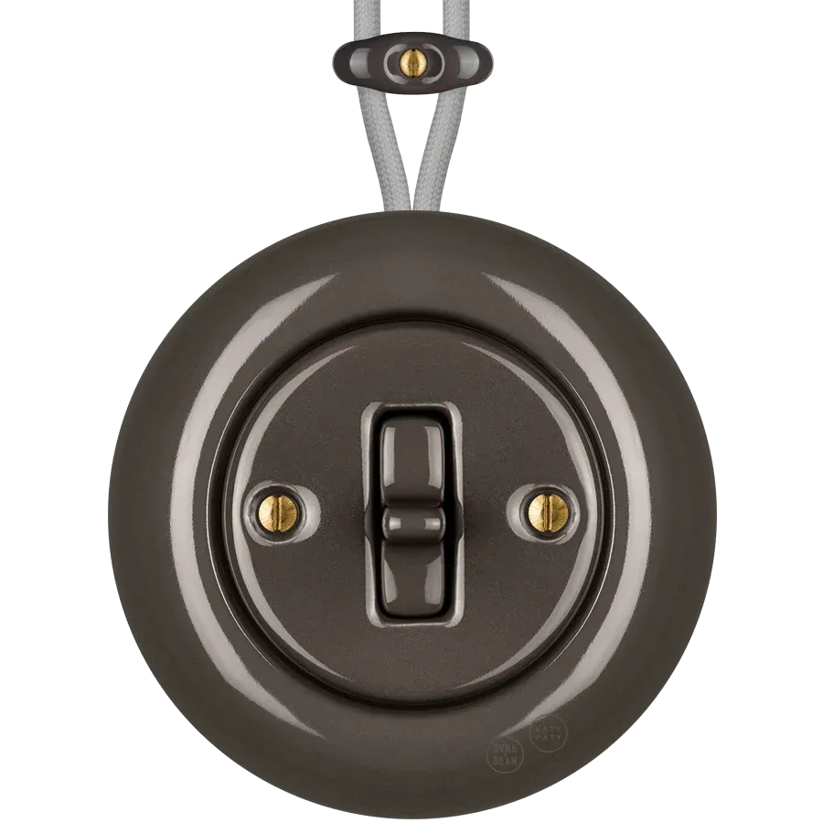 PORCELAIN ROUND SURFACE MOUNTED TOGGLE BUTTON SWITCH BROWN - Imagen 2