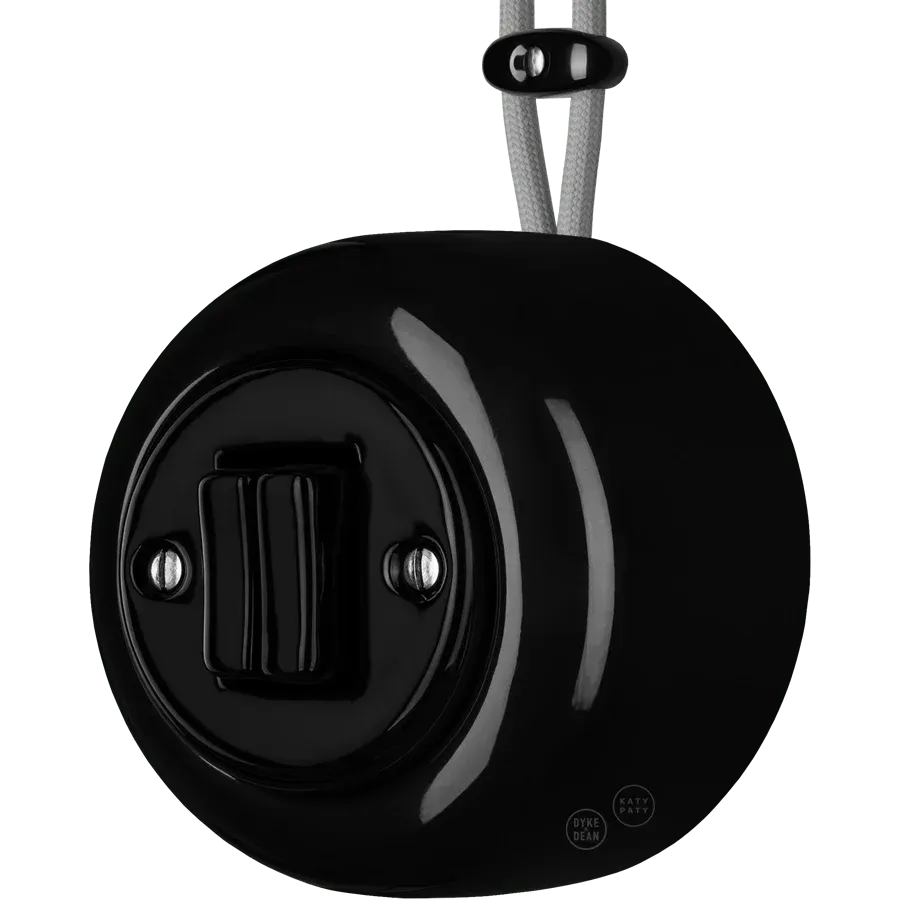 PORCELAIN ROUND SURFACE MOUNTED DOUBLE SLIM BUTTON SWITCH BLACK - Imagen 4
