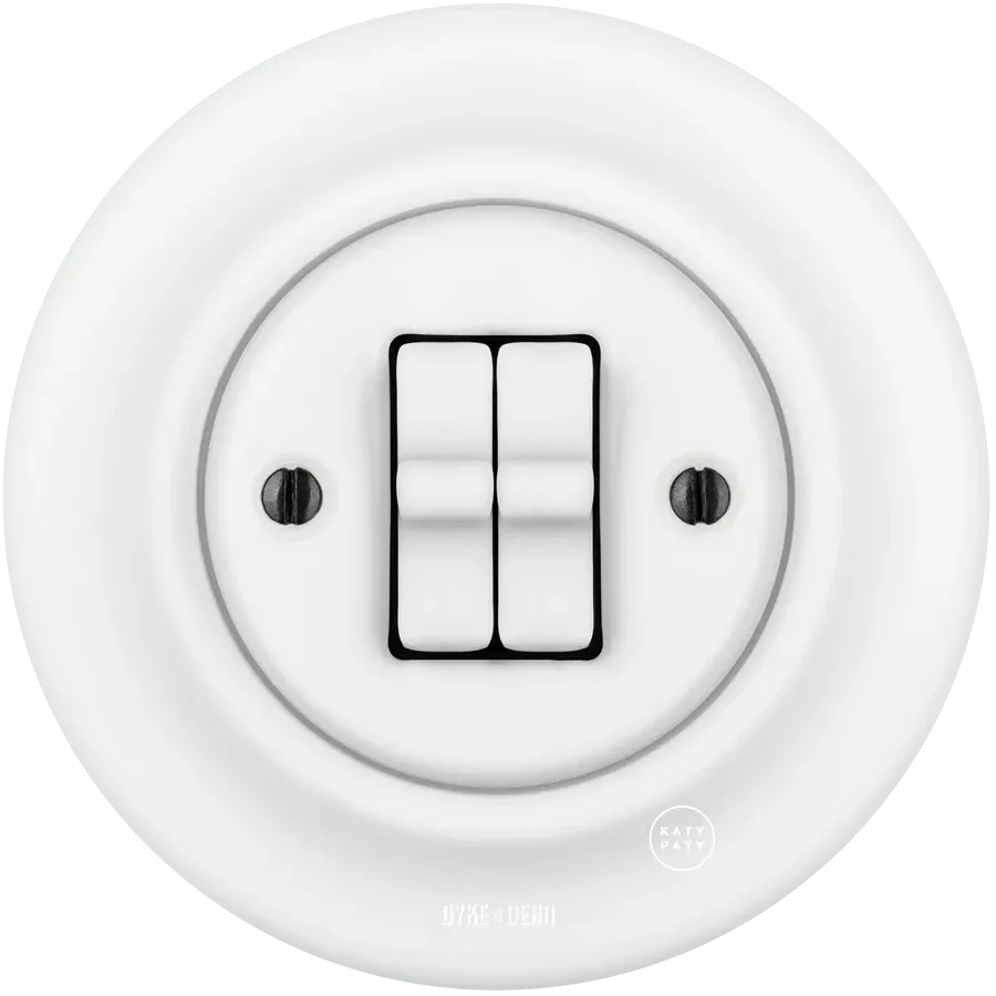 PORCELAIN WALL DOUBLE TOGGLE LIGHT SWITCH MATT WHITE - Imagen 2