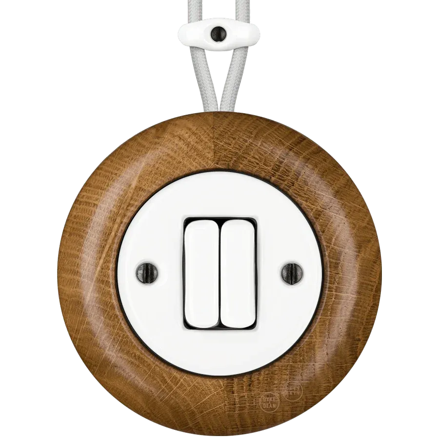 WOODEN PORCELAIN SURFACE MOUNTED ROBUS DOUBLE SLIM BUTTON SWITCH - Imagen 2